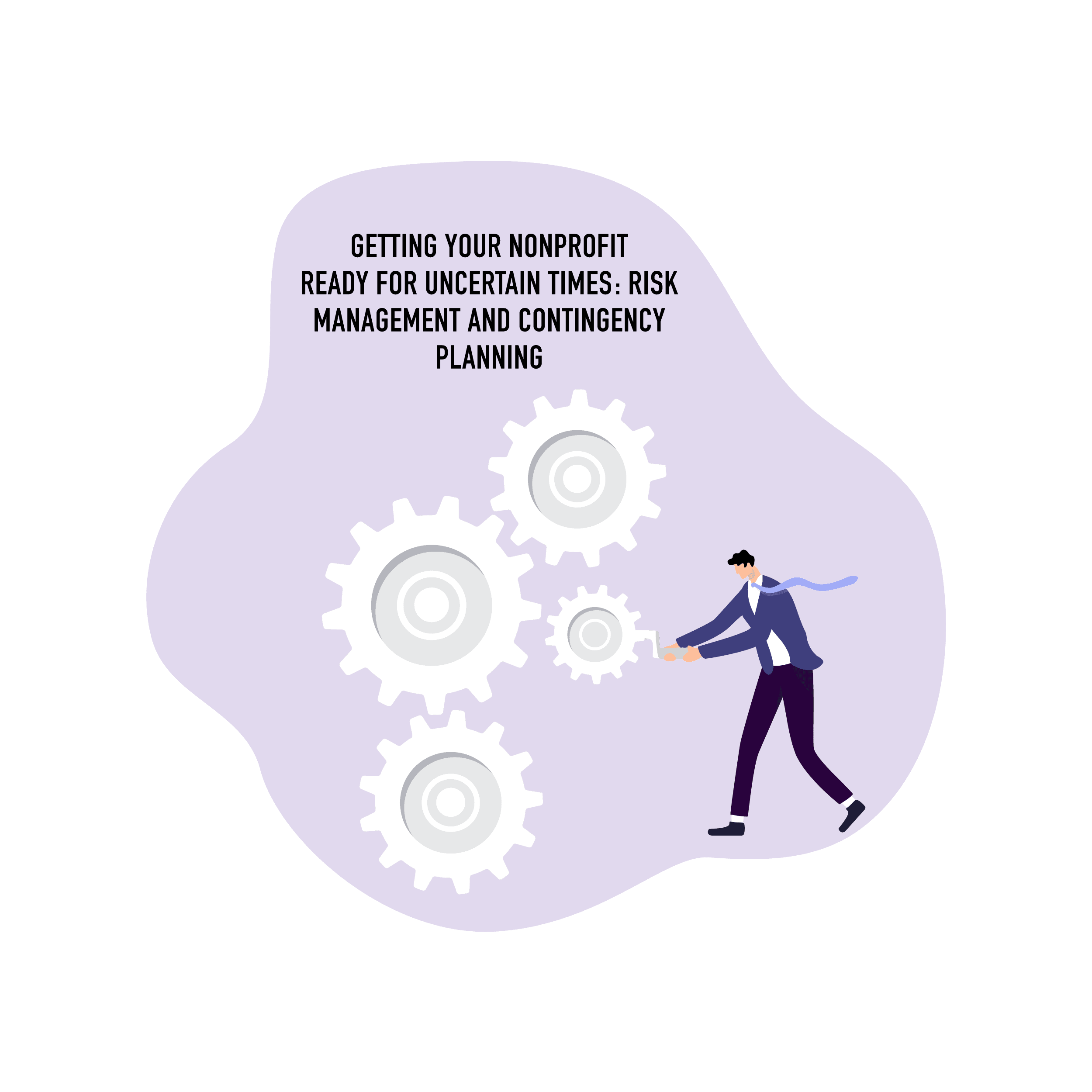 Illustration of a man beside gears, depicting risk management
