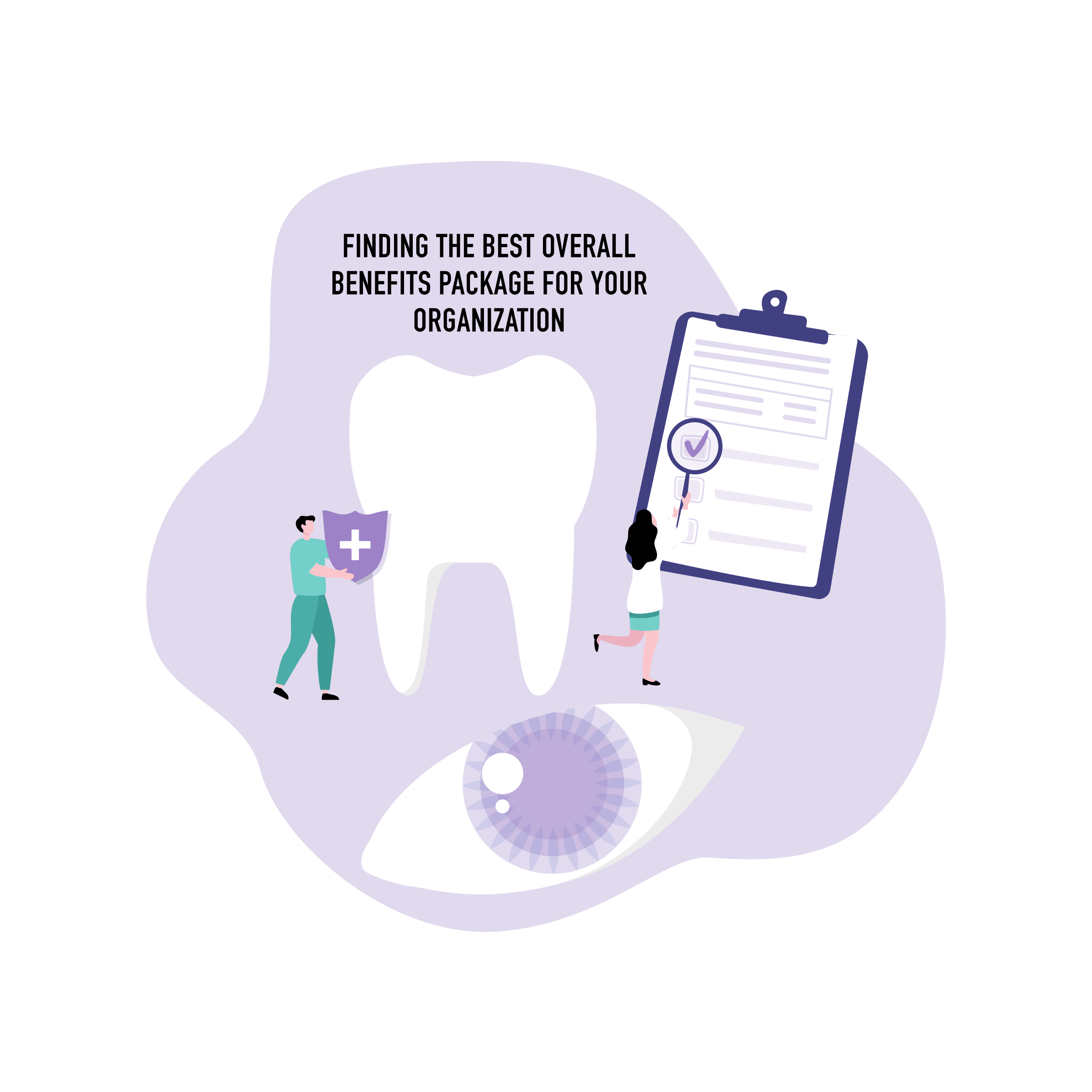 Graphic depicting a tooth, eye and healthcare professionals