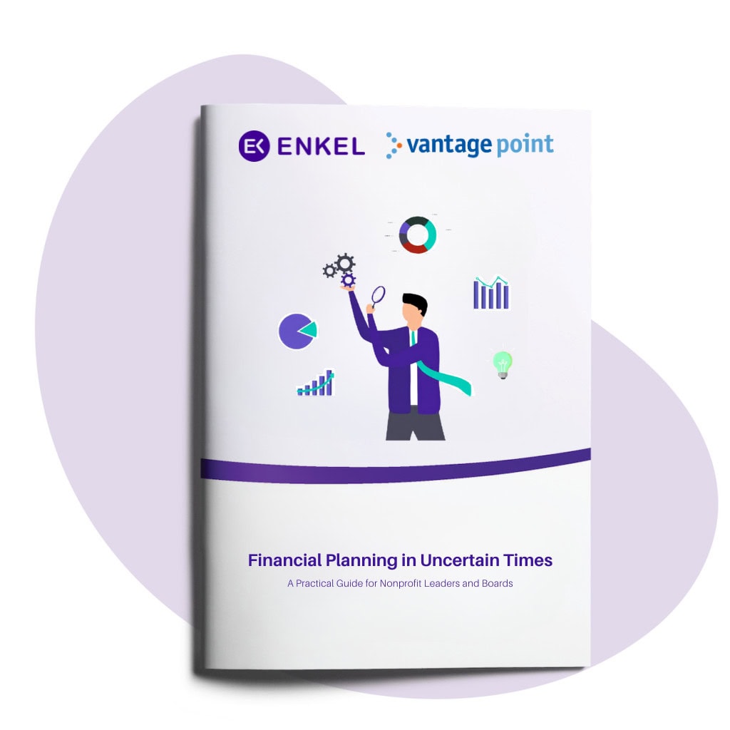 Cover of Enkel's e-book on financial planning for nonprofits — practical frameworks for cash flow forecasting, scenario planning, and board financial reporting.