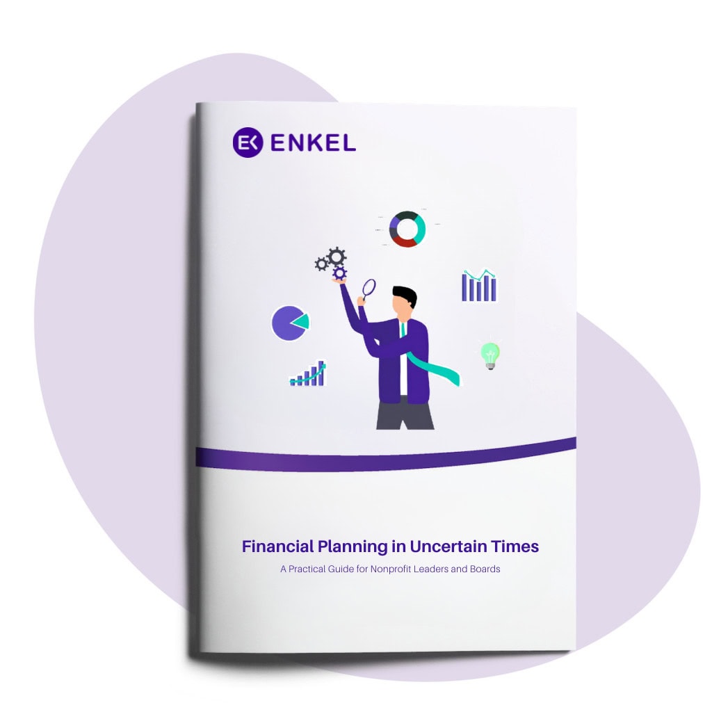 Cover of Enkel's e-book on financial planning for nonprofits — practical frameworks for cash flow forecasting, scenario planning, and board financial reporting.