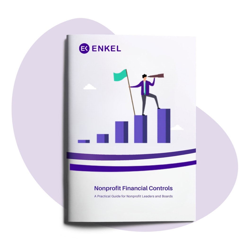 Cover of Enkel's e-book on nonprofit financial controls — a practical guide for nonprofit leaders and boards on segregation of duties, approval workflows, documentation, and reconciliation.