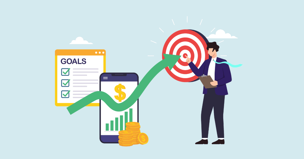 Illustration of a nonprofit leader using financial goals, reporting and cash flow data to support growth and strategic planning.