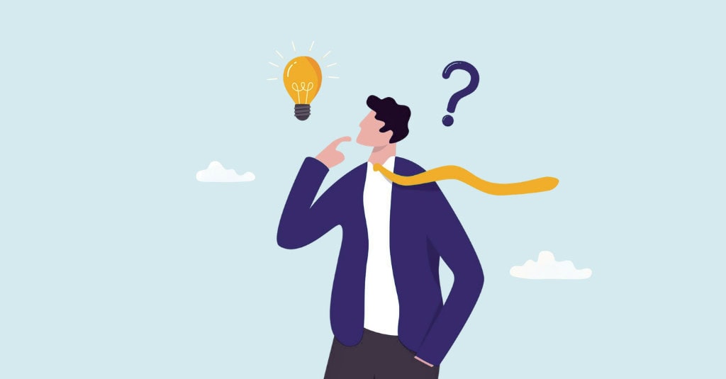 Illustration of a person thinking with a light bulb and question mark, representing the question of what a TIN number is in Canada.